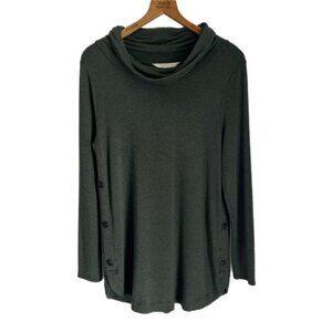 Magnolia Grace Women's Tunic Sweater L Green Cowl Neck Button Side Long Sleeve